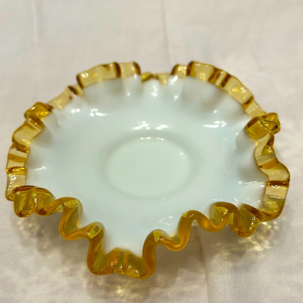 Fenton Amber blue 6” crest bowl